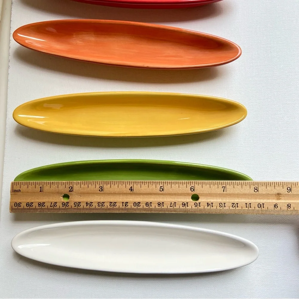 Pottery Barn olive boats set of five Colorful Serve ceramic dishes 8 inches